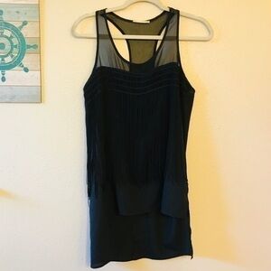 Lush Boho Black Fringe Hi Low Racerback Tank Top